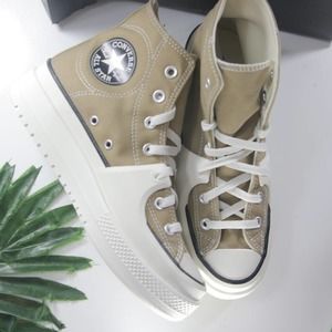 Converse Platform Chuck Taylor High Top Sneakers in Tan and White